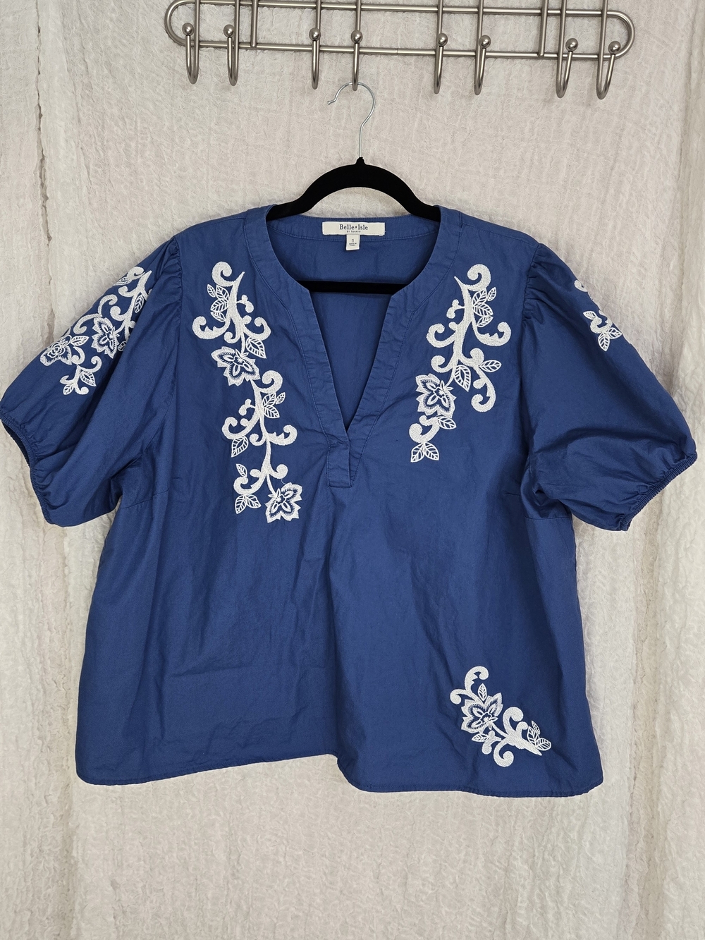 Torrid Belle Isle Blue Embroidered V-Neck Cotton Top‎